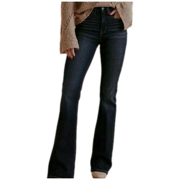 Buckle Black Womens Fit No 53 Bootcut Stretch Jeans Sz 27x32 Dark Wash Whiskered - Picture 1 of 10